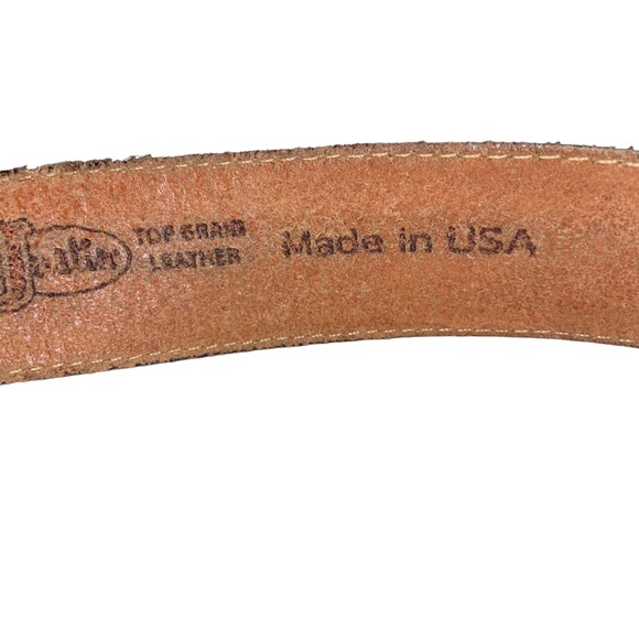 Vintage Justin Tooled Leather Belt Mens Size 38 Buckle Native American Buffalo - Picture 8 of 13